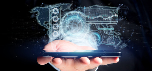 Poster - Man holding a Technology interface 3d rendering