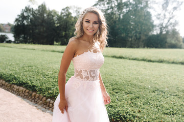 woman, pink, dress, young, beautiful, spring, flower, flowers, girl, model, garden, beauty, sun, park, white, hair, fashion, female, brunette, nature, tree, happy, summer, women, smile, makeup, outdoo