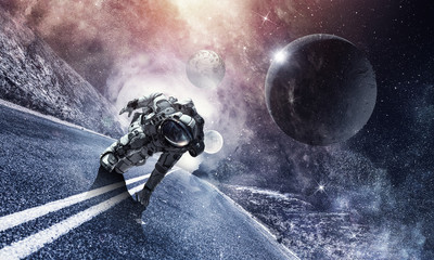 Wall Mural - astronaut starting to run. mixed media