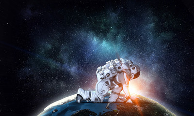 Wall Mural - astronaut starting to run. mixed media