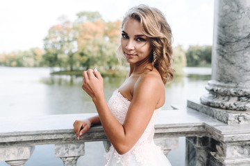 woman, pink, dress, young, beautiful, spring, flower, flowers, girl, model, garden, beauty, sun, park, white, hair, fashion, female, brunette, nature, tree, happy, summer, women, smile, makeup, outdoo