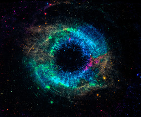 Black hole over colorful star field in outer space. Abstract space wallpaper. Universe filled with stars. Elements of this image furnished by NASA.