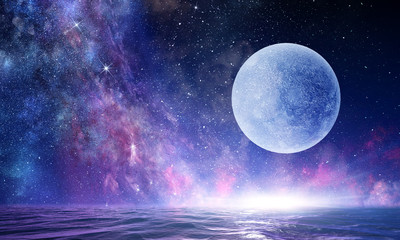 Wall Mural - Full moon in night starry sky