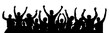 Crowd of fun people on party, holiday. Cheerful people having fun celebrating. Applause people hands up. Holiday victory. Silhouette Vector Illustration