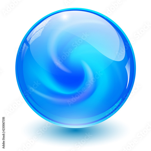 Blue glass sphere, 3D marble ball