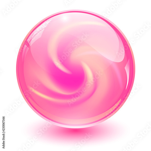 Pink glass sphere, 3D marble ball