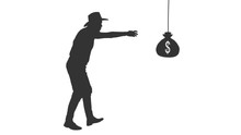 Black And White Silhouette Of Adult Man In The Pursuit Of Wealth, Full HD Footage With Alpha Transparency Channel Isolated On White Background