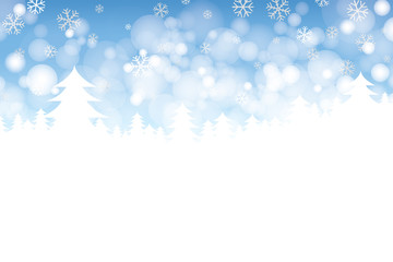 Winter landscape with snowflakes and bokeh background. Vector illustration