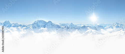 Canvas Print Panorama of winter mountains in Caucasus region,Elbrus mountain,