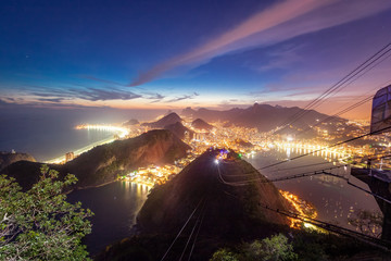 Poster - Aerial view of Rio de Janeiro Coast with Copacabana, Praia Vermelha beach, Urca and Corcovado mountain at night - Rio de Janeiro, Brazil