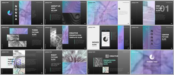 Wall Mural - Minimal presentations design, portfolio vector templates with elements on black background. Multipurpose template for presentation slide, flyer leaflet, brochure cover, report, marketing, advertising.