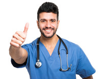 Male Nurse Isolated On White Giving Thumbs Up