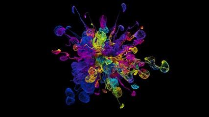 Poster - 3d render background with abstract particles. turbulences and curled particles. complex simulation. 