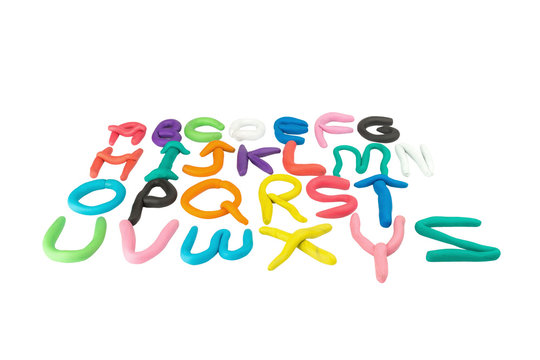 plasticine. clay. alphabet. text. color ful. child make. isolated on white background