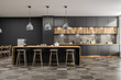 Gray kitchen with bar