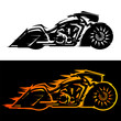Motorcycle vector illustration Bagger style,  Baggers custom motorbike covered in flames
