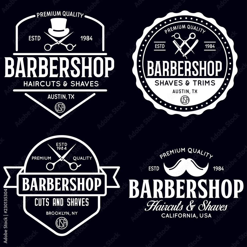 Set of vintage barbershop labels. Templates for the design of logos and ...