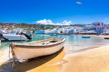 Wall Mural - Mykonos port with boats, Cyclades islands, Greece