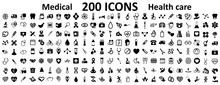 Set 200 Medecine And Health Flat Icons. Collection Health Care Medical Sign Icons – For Stock