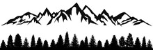 Mountain Ridge With Many Peaks And The Forest At The Foot - Stock Vector