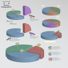 Wall Mural - Color 3D infographic Pie Charts