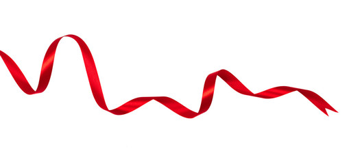 delicate red wavy ribbon isolated on white background. new year or christmas holidays decoration con