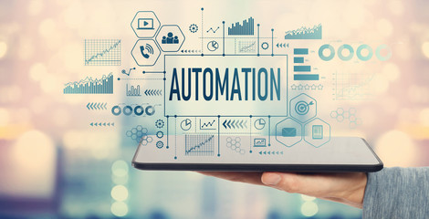 Poster - automation with man holding a tablet computer