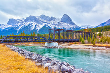 Canmore Engine Bridge Spur Line Trail Over Bow River In The Canadian Rockies 