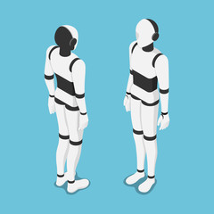 Poster - Isometric artificial intelligence or ai robot front and back
