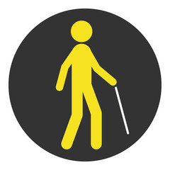 Poster - Blind pedestrian with walking stick. Vector icon.