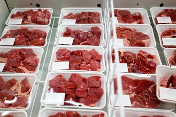 Sliced raw meat in department store