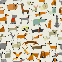 Poster - Cute dogs collection, seamless pattern for your design