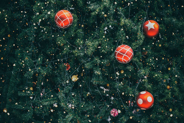 Wall Mural - vintage christmas tree with ball decoration and sparkle light filter effect. christmas and new year 