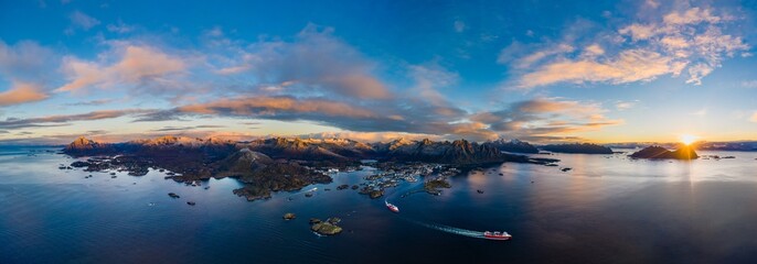 Wall Mural - aerial sunrise over svolvaer, lofoten islands, norway