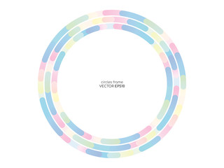 Poster - Abstract circle rings line frame colorful pastel colors overlay pattern isolated on white background with empty space for text. Vector background.
