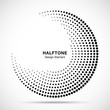Halftone circle abstract frame.  Circular dots logo emblem design element for medical, treatment, cosmetic. Round border Icon using halftone circle dots raster texture. Vector illustration.