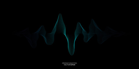 Aufkleber - Abstract vector wave lines green and blue colors isolated on black background for design elements in concept technology, modern, science.