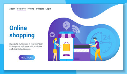 Poster - flat design concept on online shopping theme. vector illustration mock-up for website and mobile web