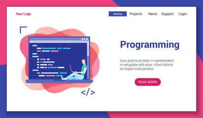 Poster - Flat design concept on programming theme. Vector illustration mock-up for website and mobile website. Landing page template.