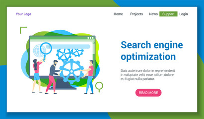Poster - Flat design concept on search engine optimization theme. Vector illustration mock-up for website and mobile website. Landing page template.