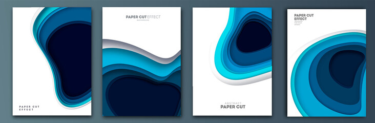 Poster - Abstract colorful background with paper curved relief layers. Vector illustration. Material design. Paper cutting poster. Applicable for business banner, flyer, poster, brochure design