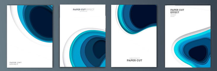 Poster - Abstract colorful background with paper curved relief layers. Vector illustration. Material design. Paper cutting poster. Applicable for business banner, flyer, poster, brochure design