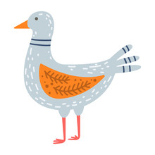 Cute Illustration Of A Seagull For Nursery Decor, Prints And Posters, Doodle Style. Vector
