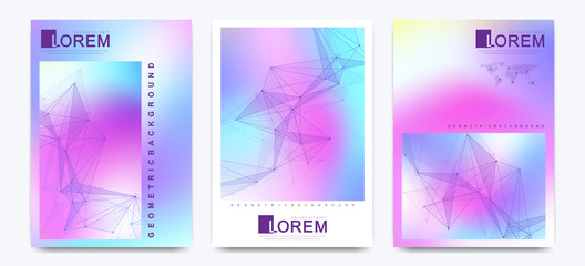 Aufkleber - Vector design template in trendy vibrant gradient colors with abstract fluid shapes. Futuristic scientific posters, banners, brochure, flyer and cover design with molecule, connected lines and dots
