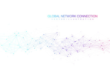 Aufkleber - Geometric abstract background with connected line and dots. Network and connection background for your presentation. Graphic polygonal background. Scientific vector illustration.