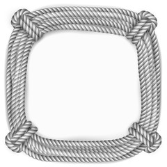 Square vector frame, woven gray white rope, isolated on white background