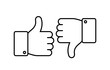 Thumbs up and down. Like and dislike line icons. Social networks outline agreement, positive and negative isolated vector symbols