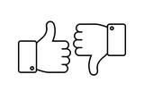 Fototapeta  - Thumbs up and down. Like and dislike line icons. Social networks outline agreement, positive and negative isolated vector symbols
