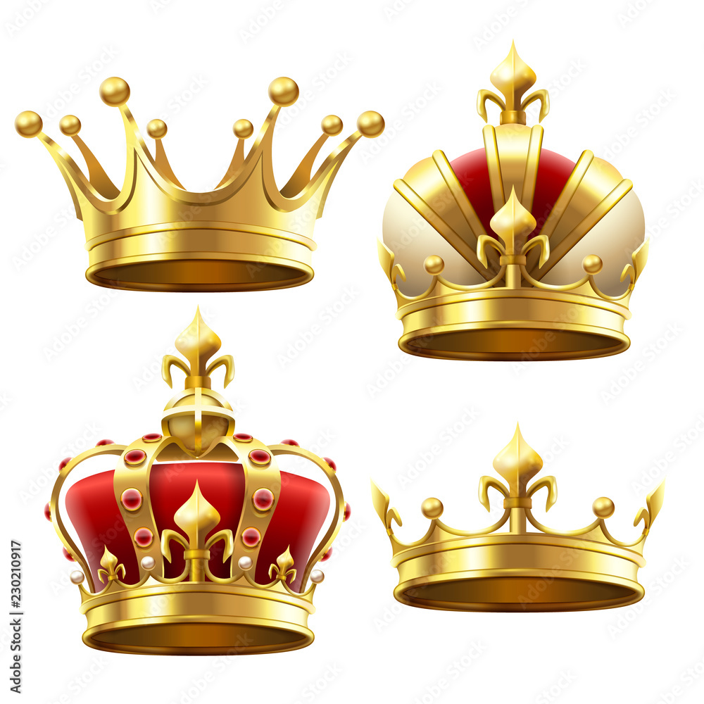 Realistic gold crown. Crowning headdress for king and queen. Royal ...