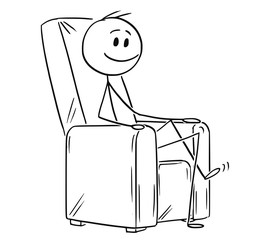 Poster - Cartoon stick drawing conceptual illustration of happy man or businessman sitting in armchair.